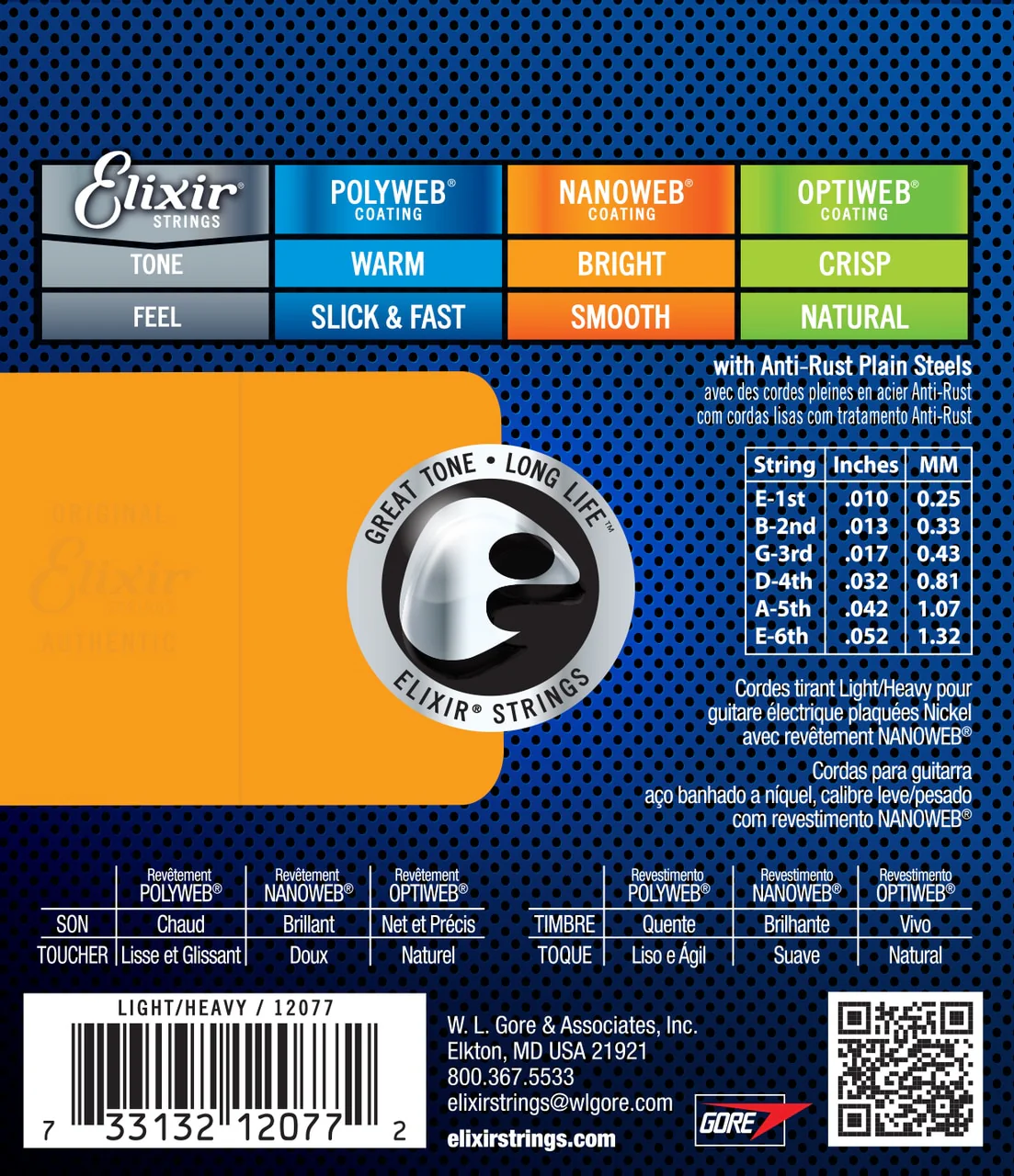 Elixir 12077 Nanoweb Light Top Heavy Bottom Electric Guitar Strings 10-52 - Image 3